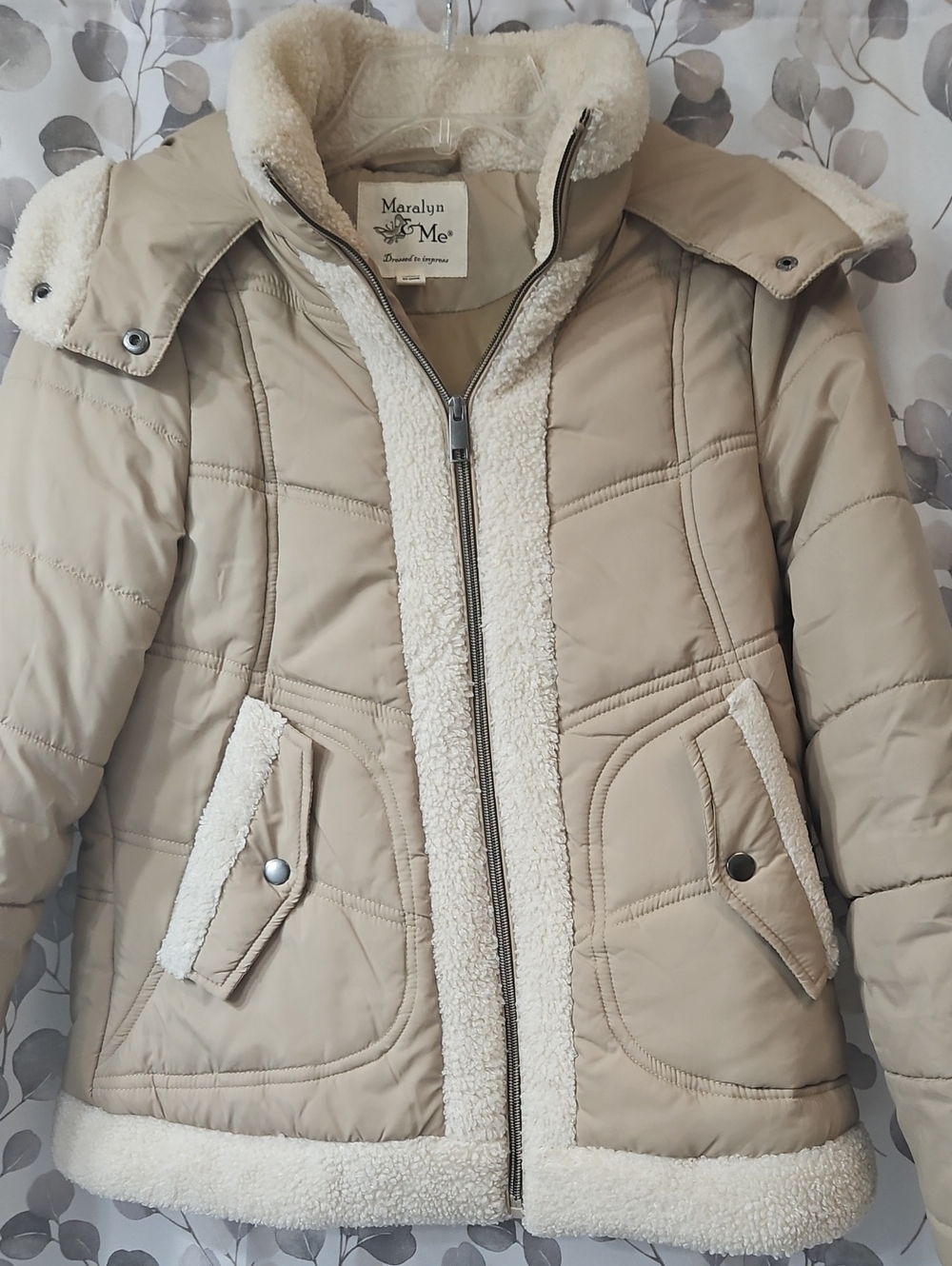 Maralyn & Me Cream Sherpa-Trim Puffer Coat
